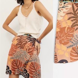 Farm Rio Anthropologie Isobel XS Brown Black Wrap-Look Embroidered Tropical Mini